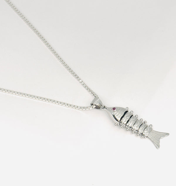 Silver Fishbone Men’s Pendant with Chain – Bold Statement Design