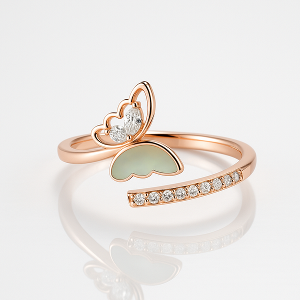 Mother of Pearl & Cubic Zirconia Butterfly Ring