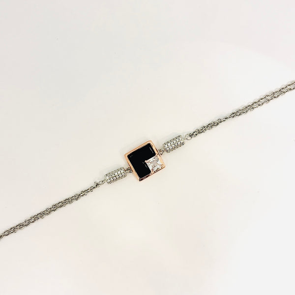 Silver Dual-Tone Square Charm Bracelet β Modern Elegance