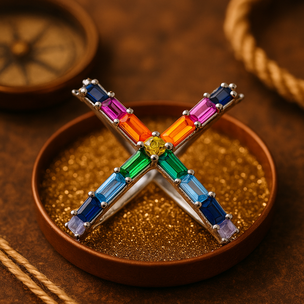 Rainbow Cross Baguette Ring