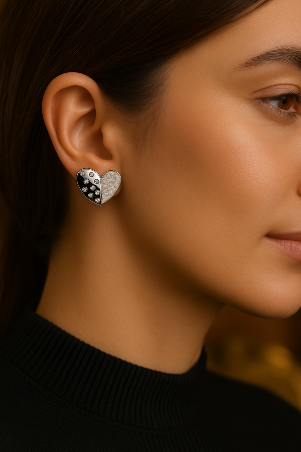 Abstract Heart Stud Earrings with Zirconia