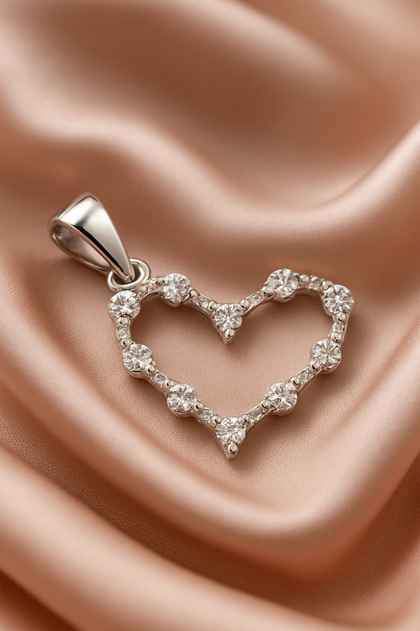 925 Sterling Silver Open Heart Pendant with Sparkling CZ Stones