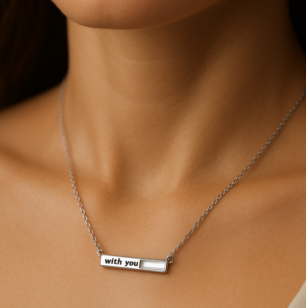 “With You” Bar Necklace | 925 Sterling Silver with Mother of Pearl