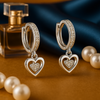 Heart Hoop Dangle Earrings with Sparkling Accents