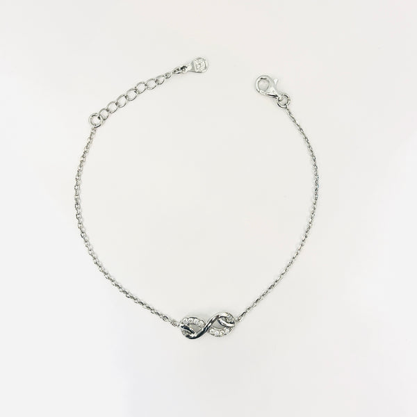 Silver Infinity Symbol Bracelet with Zircon Accents