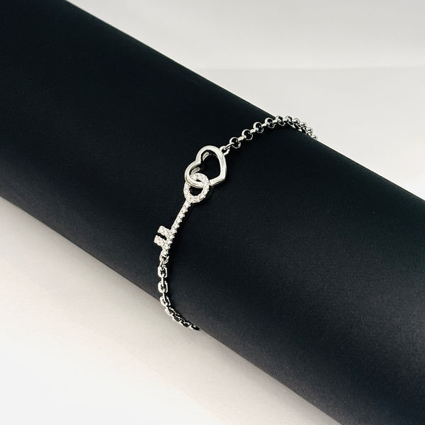 Silver Heart & Key Zirconia Bracelet โ Unlock Love