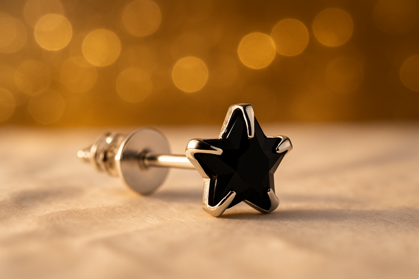 925 Silver Black Star Stud