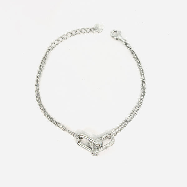Silver Dual-Link Zirconia Bracelet β Modern Strength & Sparkle
