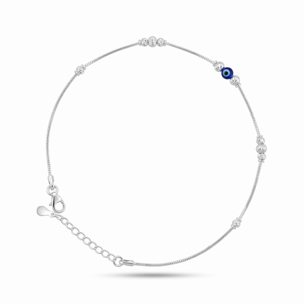 Blue Evil Eye Silver Beaded Anklet