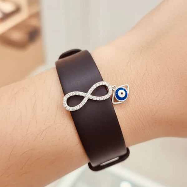 925 Sterling Silver Infinity Evil Eye Watch Charm with Zircon Accents