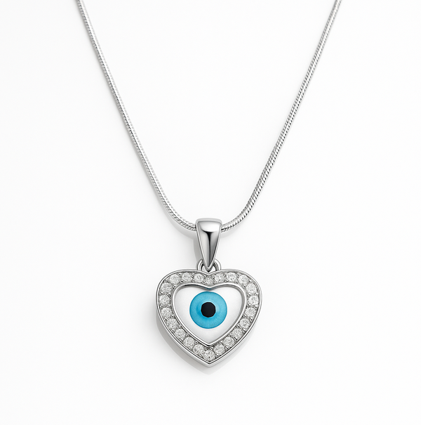 Evil Eye Heart Pendant with Snake Chain