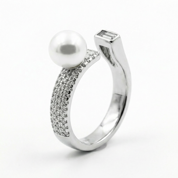 Radiant Pearl & Diamond Duo Ring