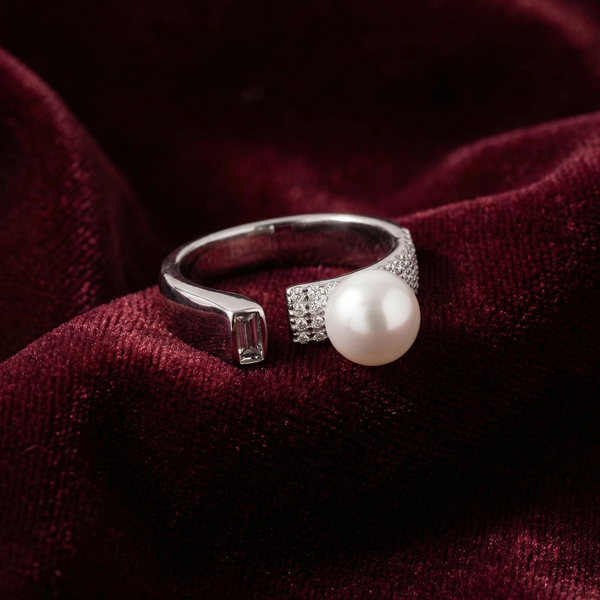 Radiant Pearl & Diamond Duo Ring