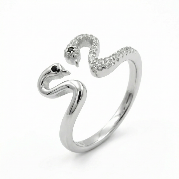 Silver Twin Swan Zirconia Open Ring – Grace in Harmony