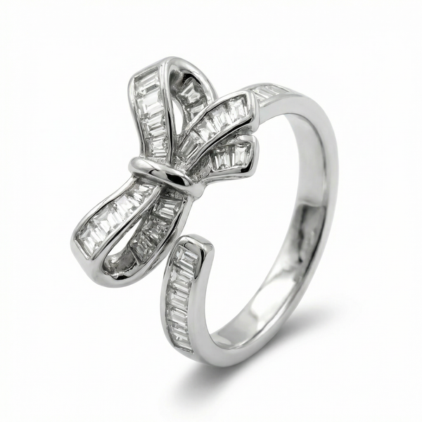 Sparkling Bow Ring with Baguette CZ