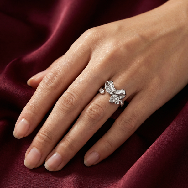Sparkling Bow Ring with Baguette CZ