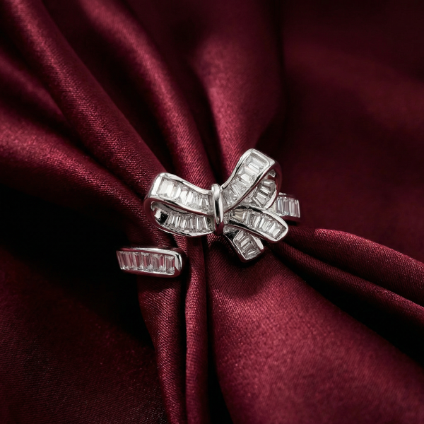 Sparkling Bow Ring with Baguette CZ