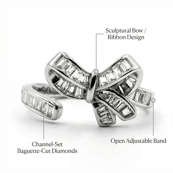 Sparkling Bow Ring with Baguette CZ