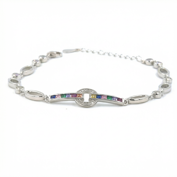Silver Rainbow Centerpiece Bracelet – Colors of Elegance