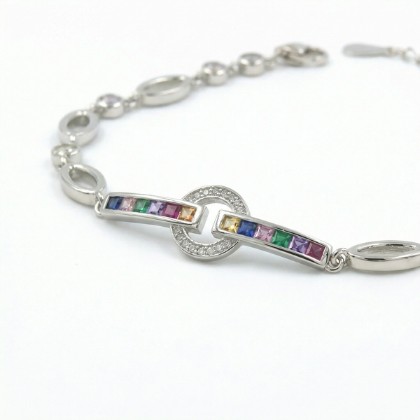 Silver Rainbow Centerpiece Bracelet – Colors of Elegance