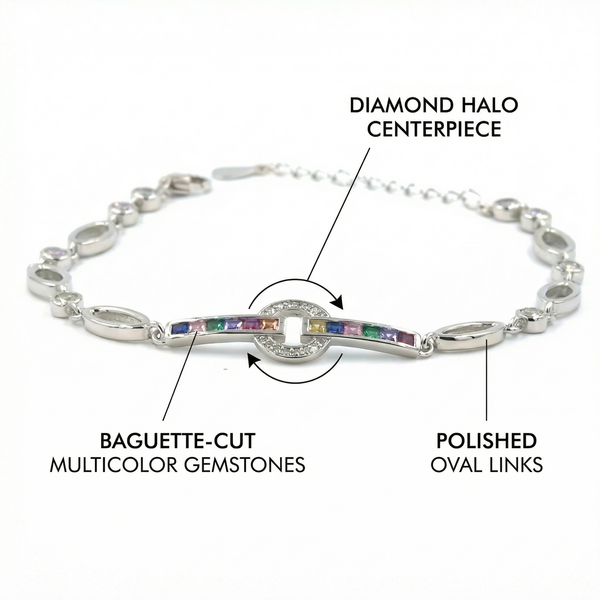 Silver Rainbow Centerpiece Bracelet – Colors of Elegance