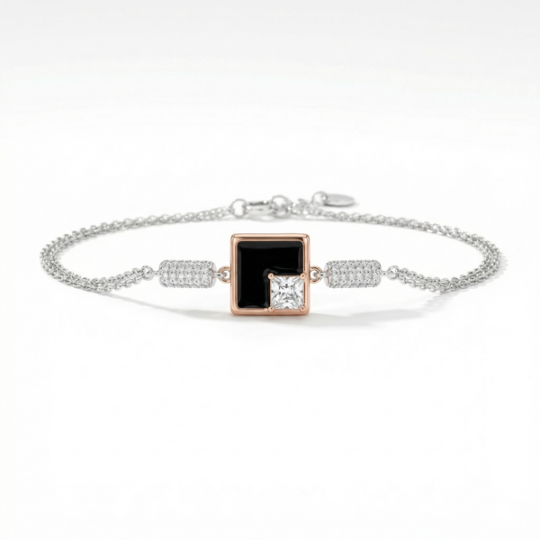 Silver Dual-Tone Square Charm Bracelet – Modern Elegance