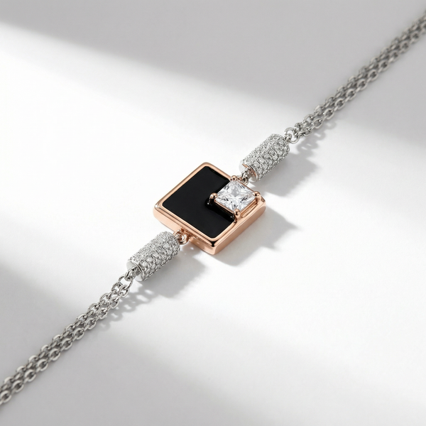 Silver Dual-Tone Square Charm Bracelet – Modern Elegance