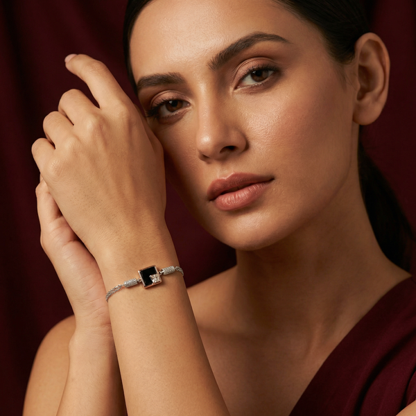 Silver Dual-Tone Square Charm Bracelet – Modern Elegance