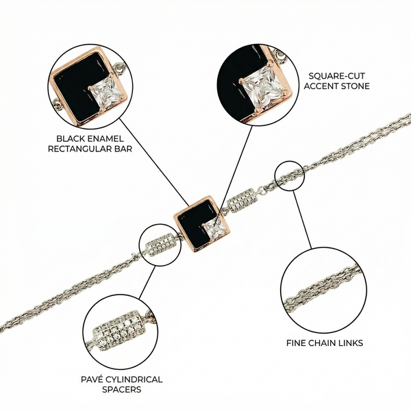 Silver Dual-Tone Square Charm Bracelet – Modern Elegance