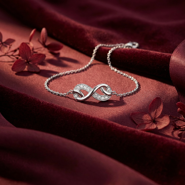 Silver Infinity Symbol Bracelet with Zircon Accents