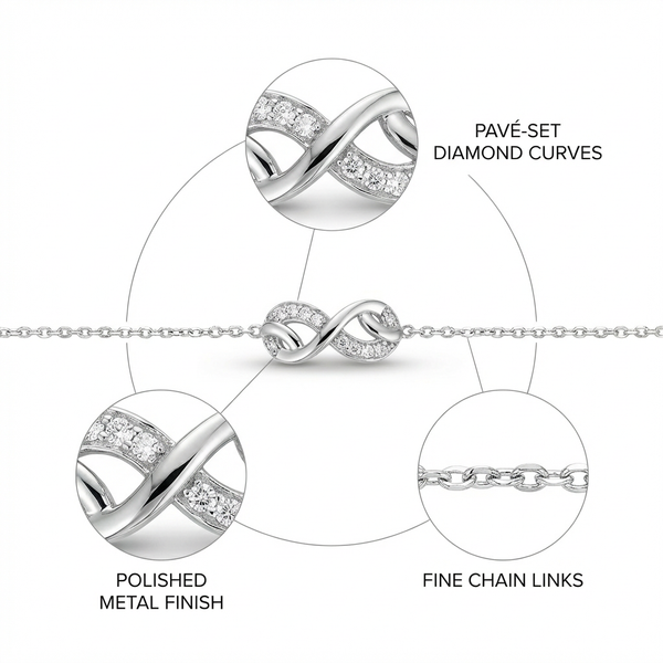 Silver Infinity Symbol Bracelet with Zircon Accents