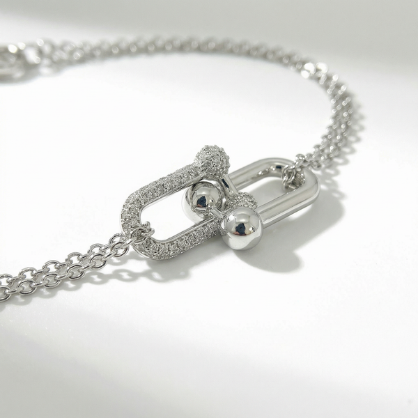 Silver Dual-Link Zirconia Bracelet – Modern Strength & Sparkle