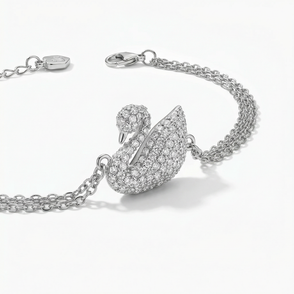 Silver Swan Bracelet with Sparkling Zirconia