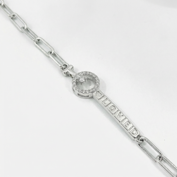 Silver LOVE Charm Adjustable Bracelet with Key Design