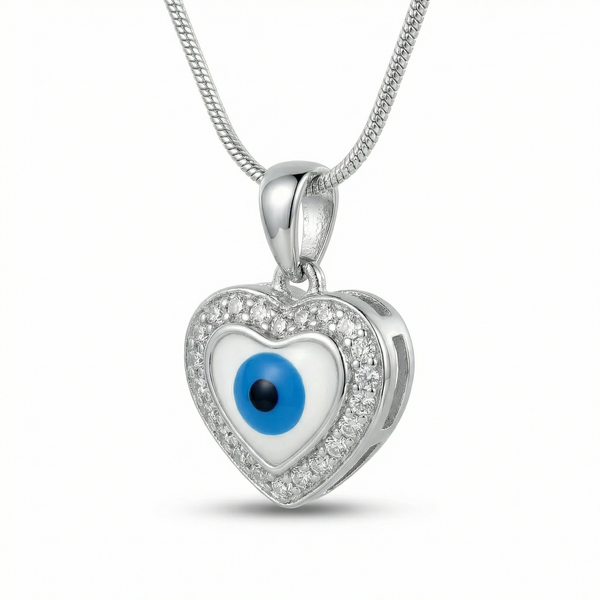 Evil Eye Heart Pendant with Snake Chain