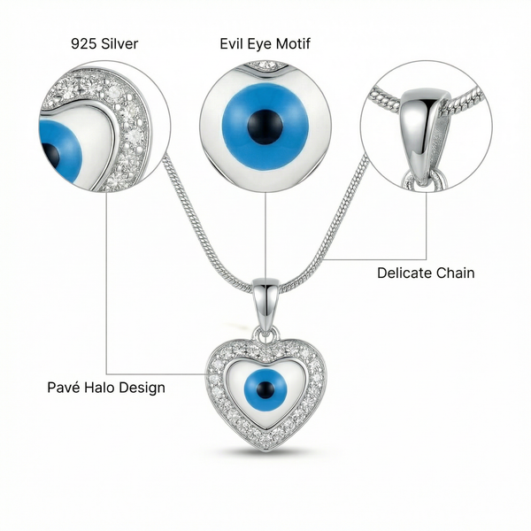 Evil Eye Heart Pendant with Snake Chain