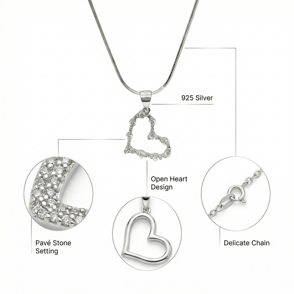 Dazzling Open Heart Pendant Necklace | 925 Sterling Silver