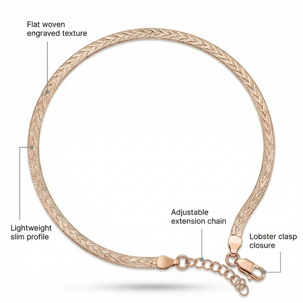 Dual-Design Italian Snake Silver Anklet with Champagne Gold Polish | 925 Sterling Silver