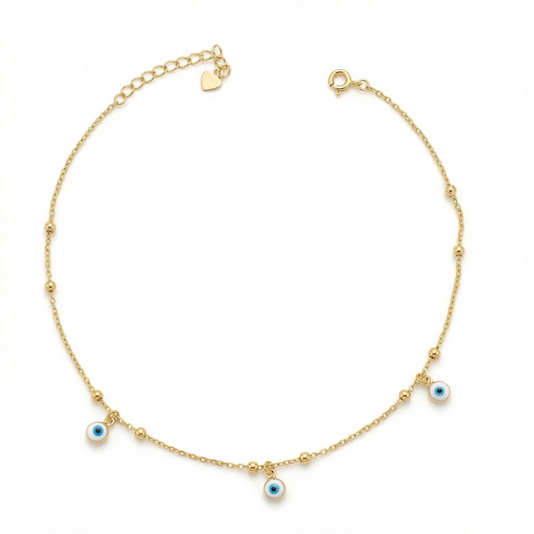 Evil Eye Charm Anklet in 925 Sterling Silver