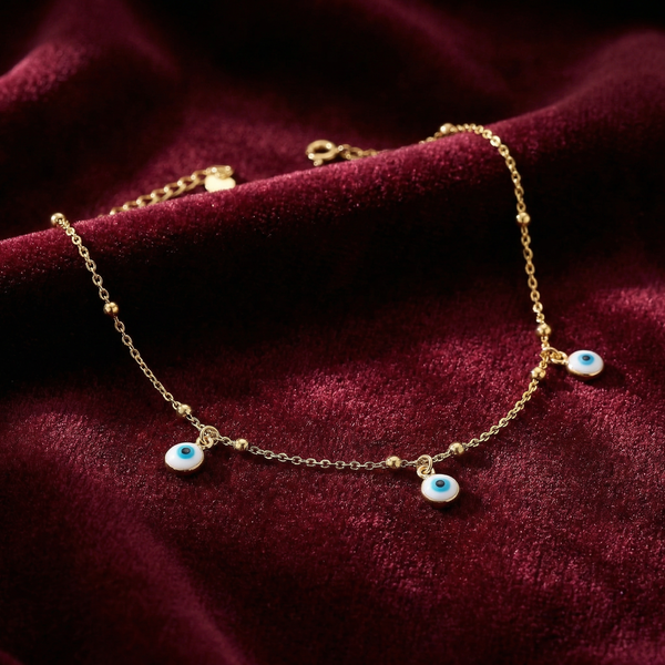 Evil Eye Charm Anklet in 925 Sterling Silver