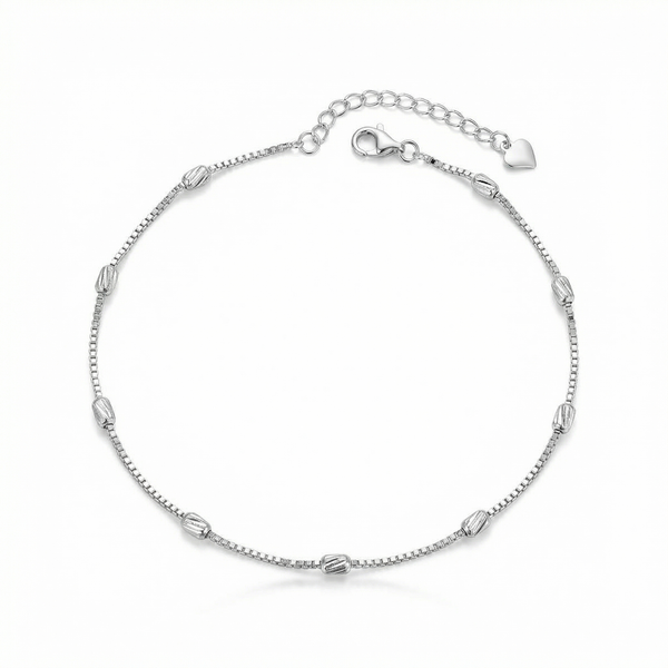 Oxidised Beaded Silver Anklet in 925 Sterling Silver