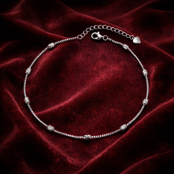 Oxidised Beaded Silver Anklet in 925 Sterling Silver
