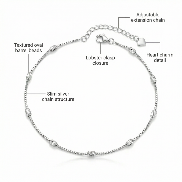 Oxidised Beaded Silver Anklet in 925 Sterling Silver