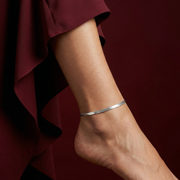 Italian Plain Silver Anklet in 925 Sterling Silver