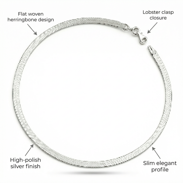 Italian Plain Silver Anklet in 925 Sterling Silver