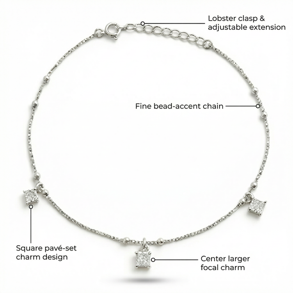 Stylish Zircon Charm Anklet in 925 Sterling Silver