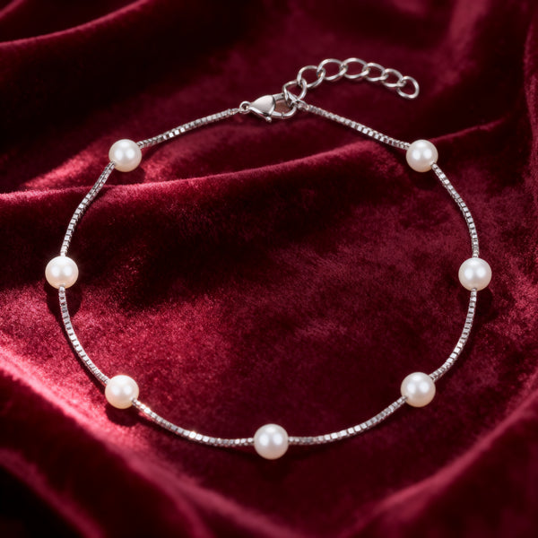 Elegant Pearl Charm Anklet in 925 Sterling Silver