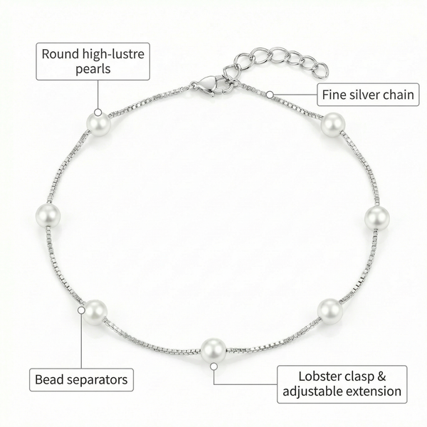 Elegant Pearl Charm Anklet in 925 Sterling Silver