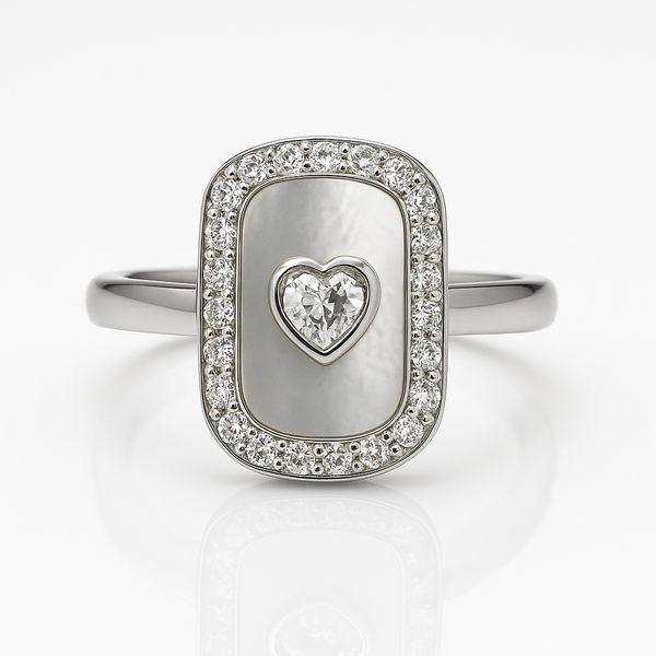 Silver Rectangle Heart Ring