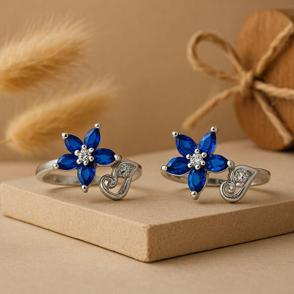 Silver Blue Floral Toe Rings – Petals of Elegance